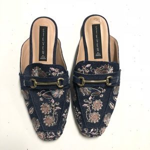 STEVEN BY STEVE MADDEN FLORAL DENIM MULES